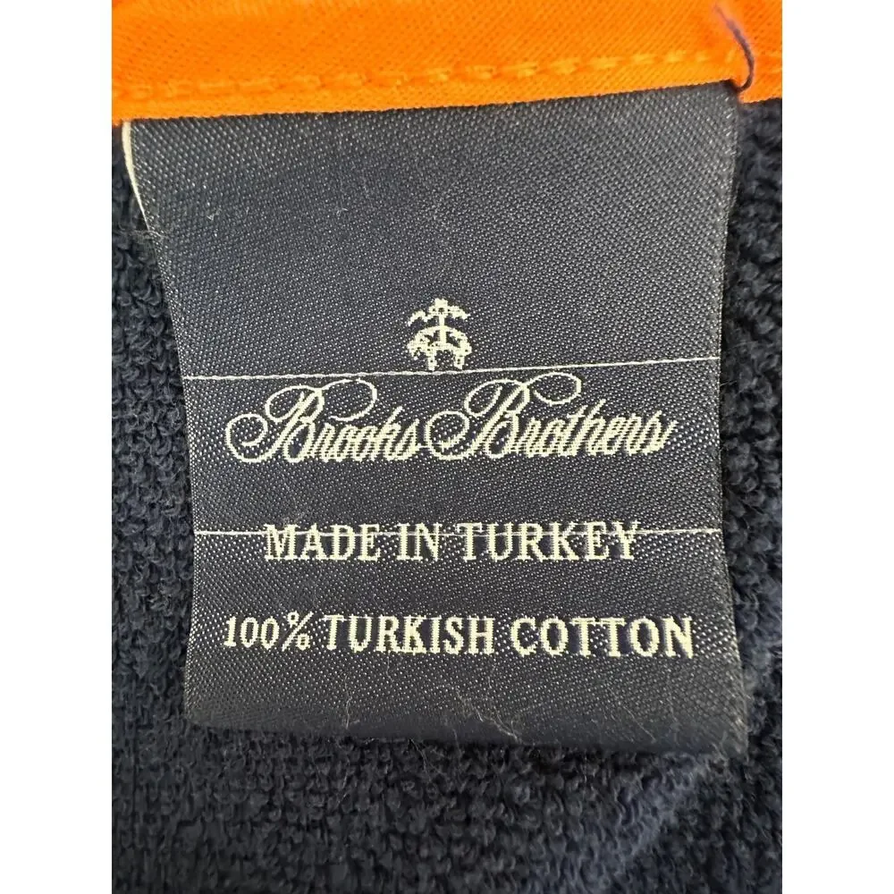 Brooks Brothers Navy Orange Contrast Piping Hand Towel Embroidered Logo 2 PCS